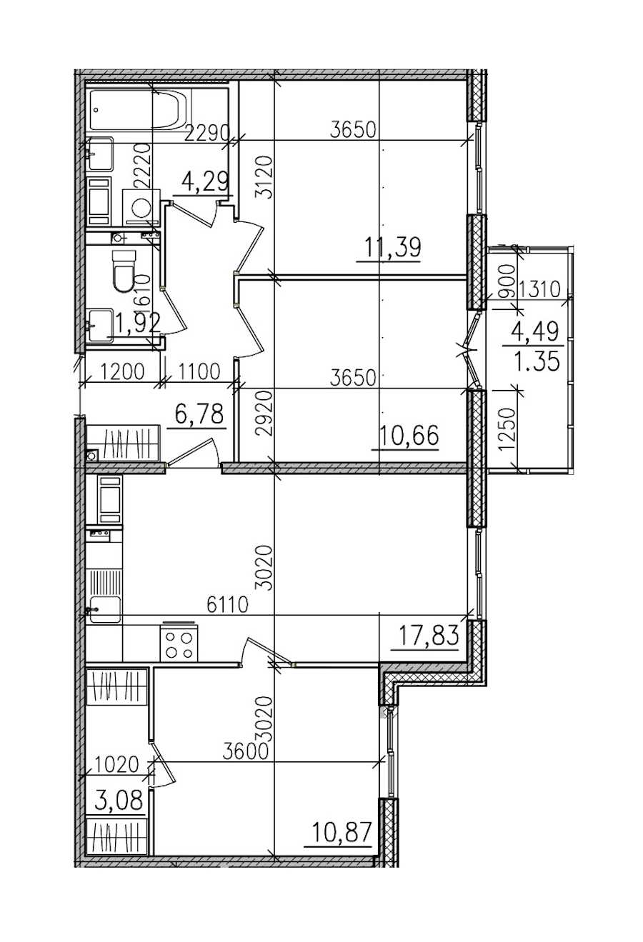 Трехкомнатная квартира в : площадь 68.17 м2 , этаж: 4 – купить в Санкт-Петербурге